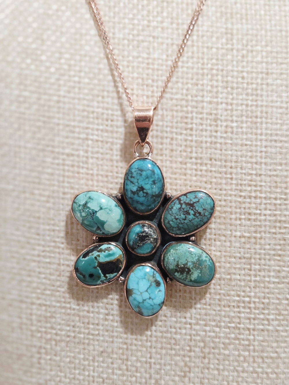 Turquoise Flower Pendant Necklace - Rose Gold Setting
